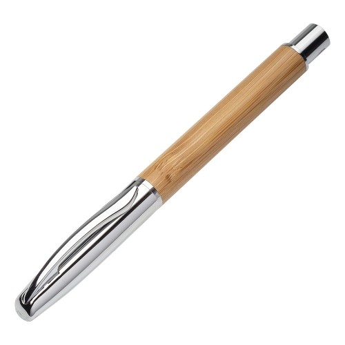 Caneta Roller de Metal e Bambu Personalizada 