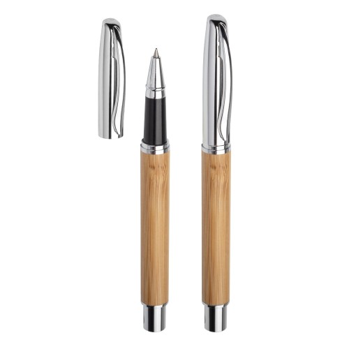 Caneta Roller de Metal e Bambu Personalizada 
