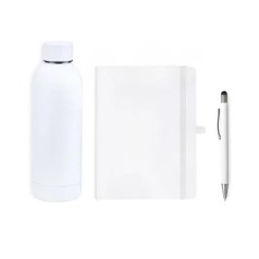 Kit Garrafa, Caderno E Caneta - Branco - 3 Pçs Personalizado