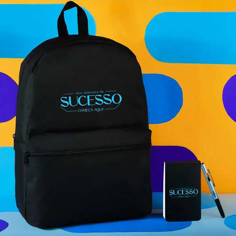 Kit Mochila Com Bloco e Caneta Personalizado