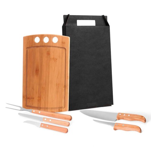 Jogo de Utensílios Para Churrasco Bambu e Inox Personalizado