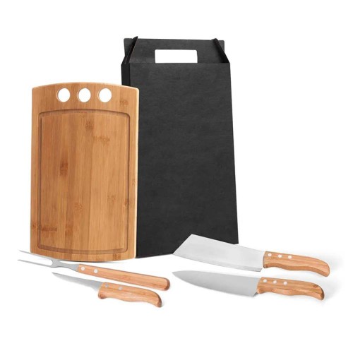 Conjunto Para Churrasco Inox e Bambu Personalizado