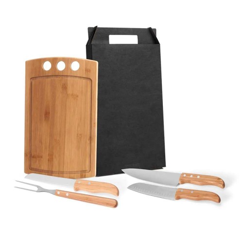 Jogo de Utensílios Para Churrasco Inox e Bambu Personalizado Com Logo