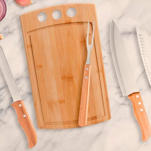 Jogo de Utensílios Para Churrasco Inox e Bambu Personalizado Com Logo