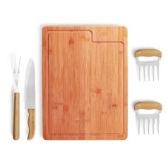 Kit Para Churrasco Em Bambu / Madeira / Inox - 5 Peças Personalizado