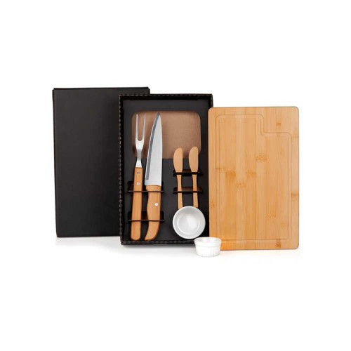 Conjunto Para Churrasco Petisco em Bambu e Porcelana Personalizado