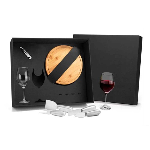 Conjunto Para Queijo e Vinho Com Tábua e Taças Personalizado