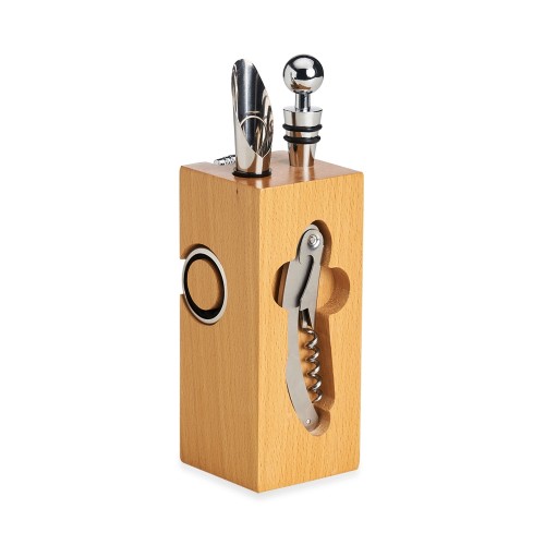 Kit Vinho 6 Peças Cepo de Madeira Personalizado 