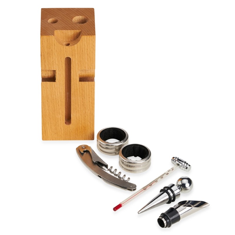 Kit Vinho 6 Peças Cepo de Madeira Personalizado 