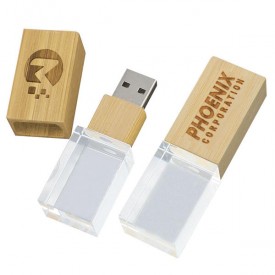 Pen Drive de Vidro Com Tampa de Madeira Personalizado