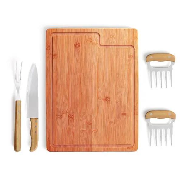 Kit Para Churrasco Em Bambu / Madeira / Inox - 5 Peças Personalizado