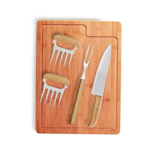 Kit Para Churrasco Em Bambu / Madeira / Inox - 5 Peças Personalizado