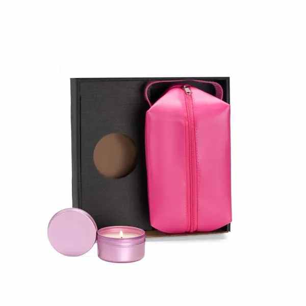 Kit Vela Aromatizada E Necessaire - Rosa - 2 Pçs Personalizado