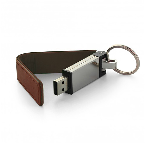 Pen Drive Chaveiro Couro Com Metal